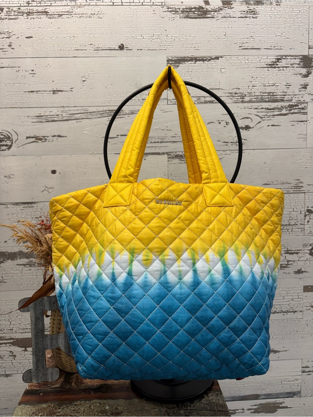 MZ Wallace Quilted Ombre Yellow to Blue Tote